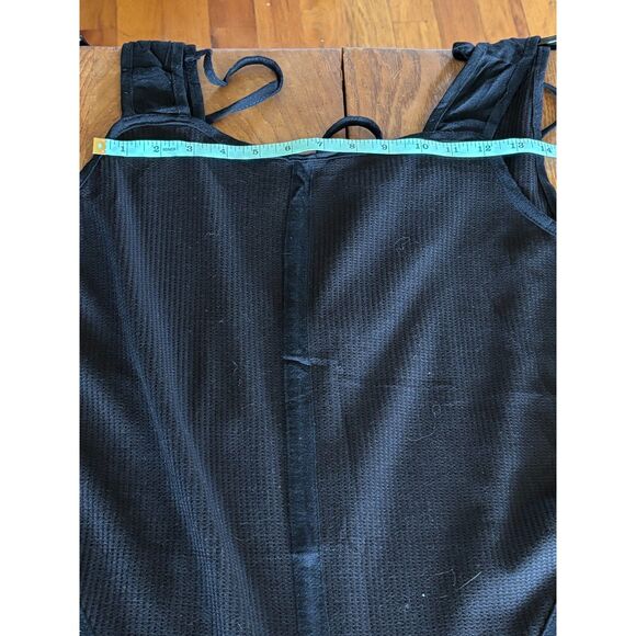 Black Wide-Leg Waffle Knit Romper Jumpsuit w/ Pockets & Open Tie-Back Summer - Picture 5 of 8